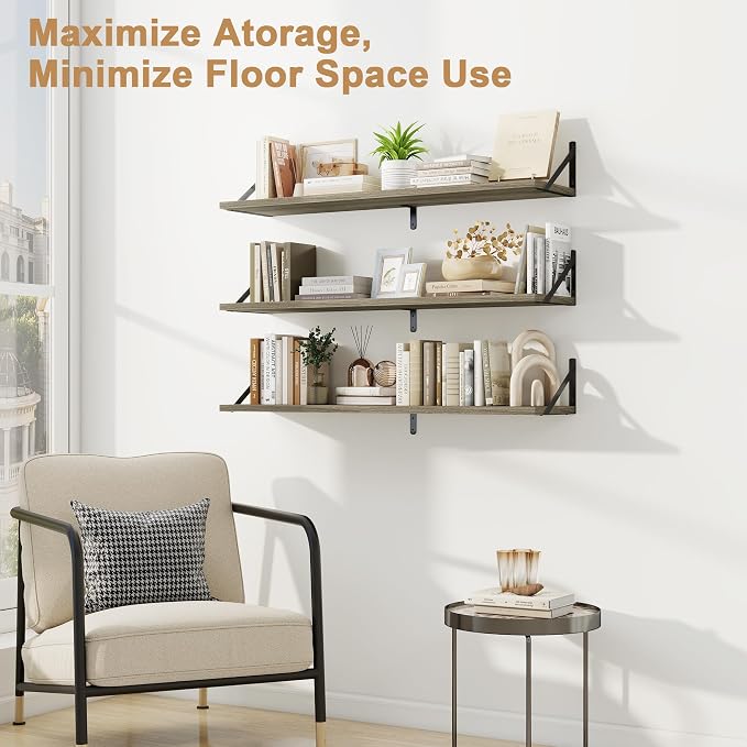 Fun Memories Long Wall Shelves for Bedroom, Rustic Wood Display Shelf for Home - Image 3