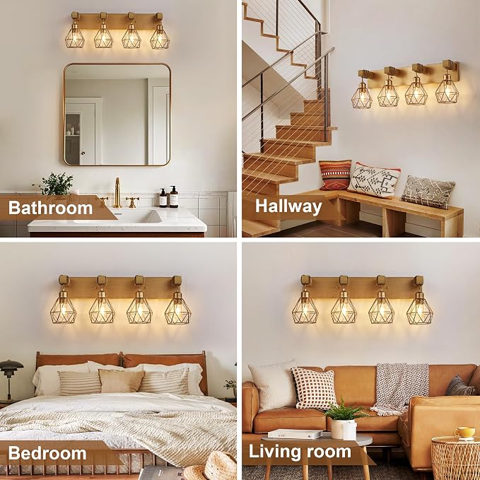 Farmhouse Bathroom Light Fixtures, 5-Light Gold Bathroom Vanity Light, Rustic - Image 7