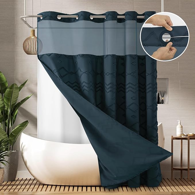 No Hooks Required Boho Farmhouse Shower Curtain Tufted Chevron Striped - 72W x by PANGSINNEDirect