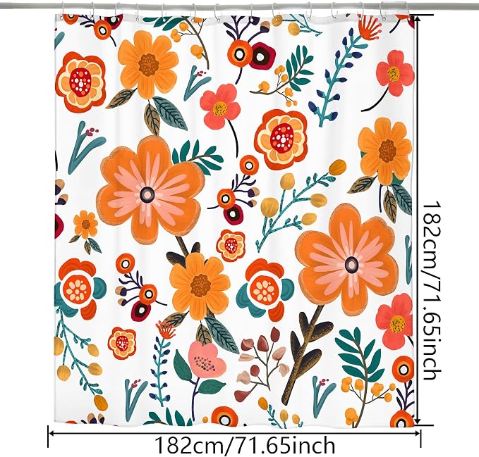 Bohemian Shower Curtain, Boho Floral Print Water Repellent Polyester Fabric - Image 2