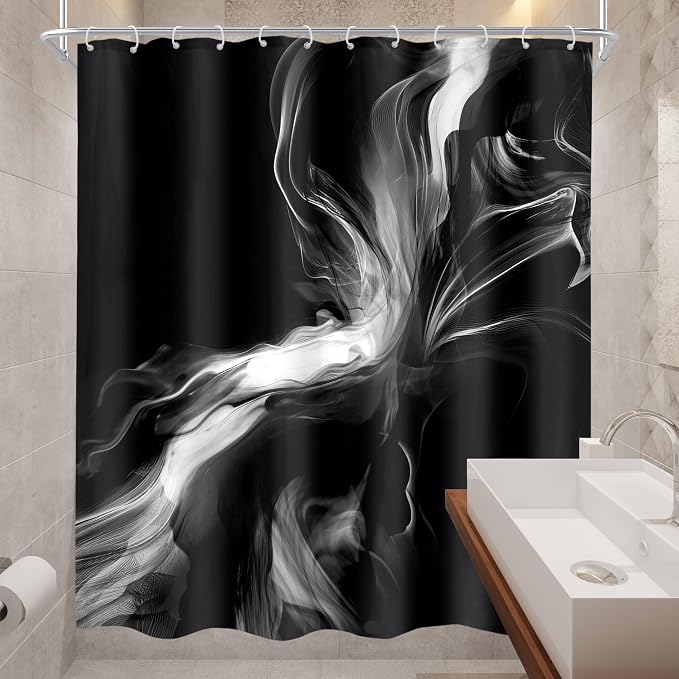 Cinbloo Black 60Wx72H Shower Curtain Abstract Bathroom Decor - Image 4