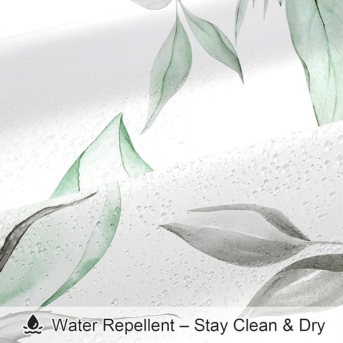Green and Grey Boho Watercolor Floral Shower Curtain, Ink Painting Style - Image 5