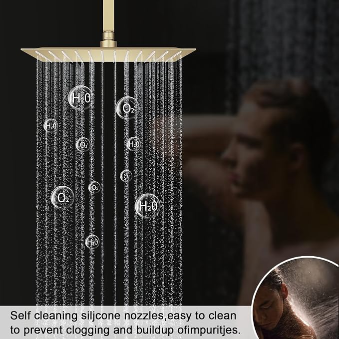 Temperature Display Brushed Gold Shower System Set, Push Button Shower Faucet - Image 3
