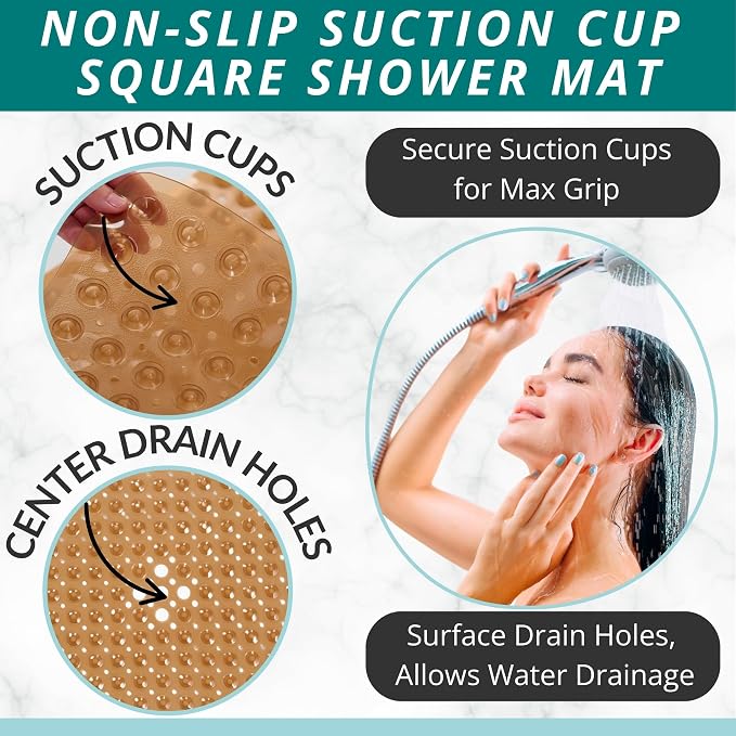 ENKOSI Square Shower Mat – 21 x 21 Inch Non-Slip Bathroom Shower Stall Mat - Image 2