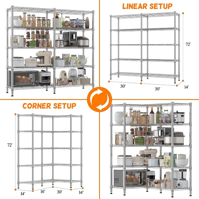 Homdox 5 Tier Storage Shelves, Heavy Duty Wire Shelving Unit, Adjustable Metal - Image 3