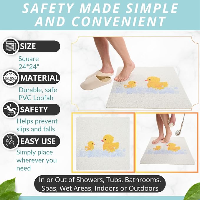 Enkosi Loofah Non-Slip Shower Mat – Square Anti-Slip Bath Mat - Image 3