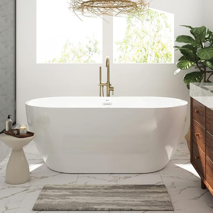 FerdY Nauru 59" Freestanding Bathtub, Gracefully Shaped Freestanding Soaking tub by FerdY