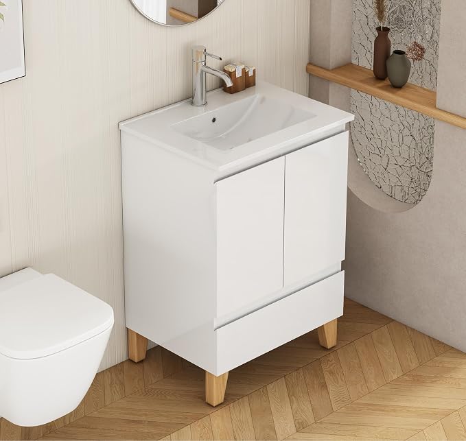 24-Inch Bathroom Vanity with Ceramic Sink Combo, Freestanding Modern Bathroom - Image 5