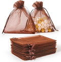 Hopttreely 100PCS Sheer Organza Bags, 4x4.72 Brown Satin Drawstring Organza by Hopttreely