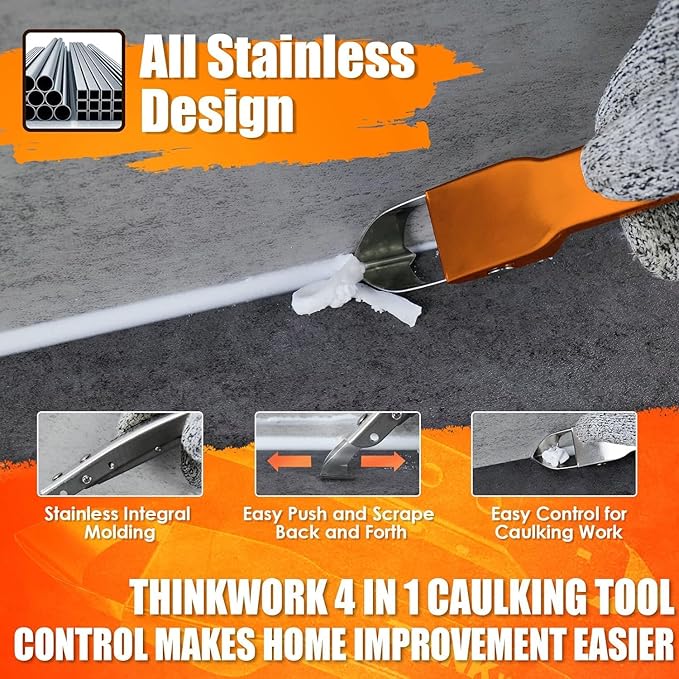 THINKWORK Caulking Tool Kit, 4 in 1 Caulk Remover Tool, Stainless Steel Caulk - Image 4