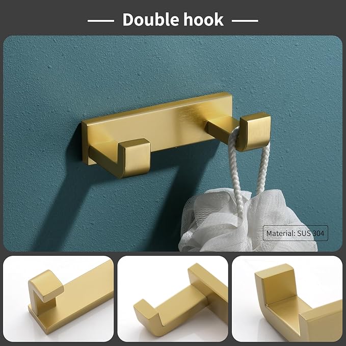 Bathroom Hardware Accessories Set Brushed Gold Towel Bar Set Square Bathroom - Image 4