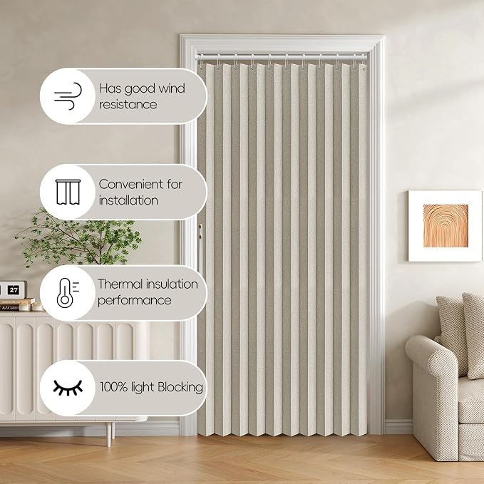 Accordian Door Curtain, 100% Blackout Folding Magnetic Doorway Curtains - Image 8