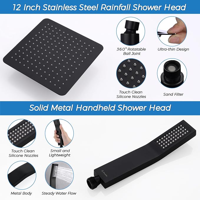 G-Promise All Metal 12 Inches Rainfall Shower Head - Image 6