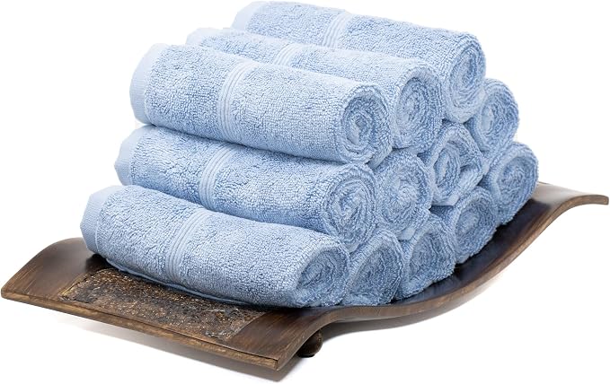 Mosobam Luxury Turkish Towels Set of 12 Washcloths 13X13 Allure Blue 700 GSM by Mosobam