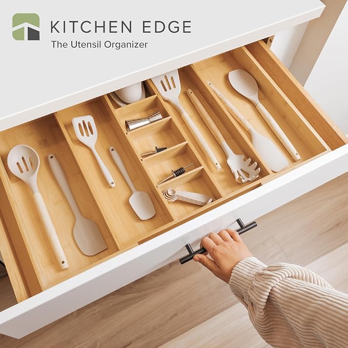 KitchenEdge Adjustable Bamboo Kitchen Drawer Organizer - Image 2