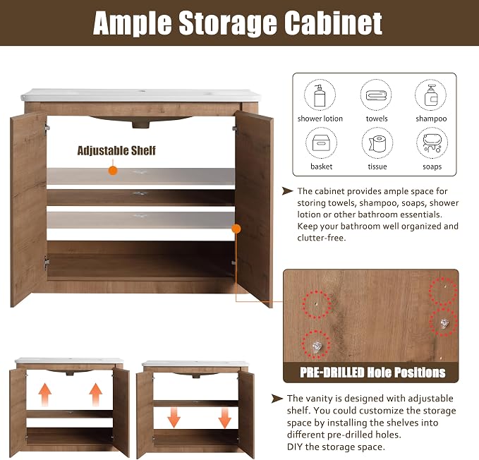 40 Inch Bathroom Vanity with Sink, Premium Plywood Wooden Cabinet with Soft - Image 6