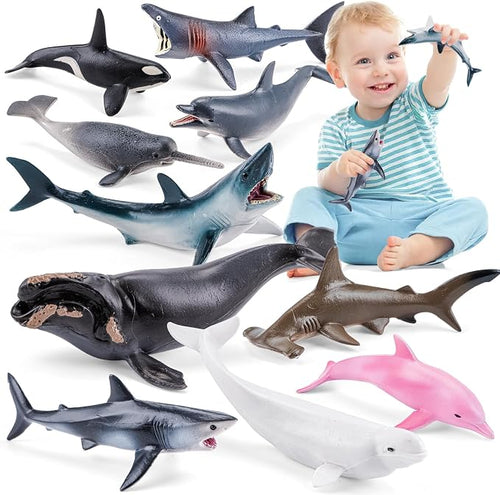 10PCS 5-6" Sea Animal Toys for Toddlers, Bath Ocean Animal Whale Shark by THINKBAY