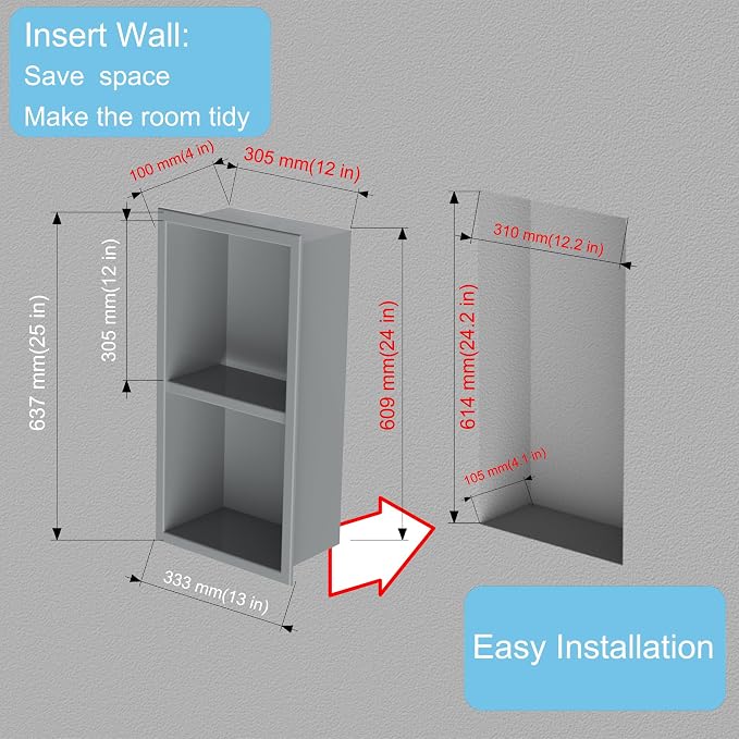 No Tile Ready Gunmetal Shower Niche, Stainless Steel Shower Wall Niche Inserts - Image 3