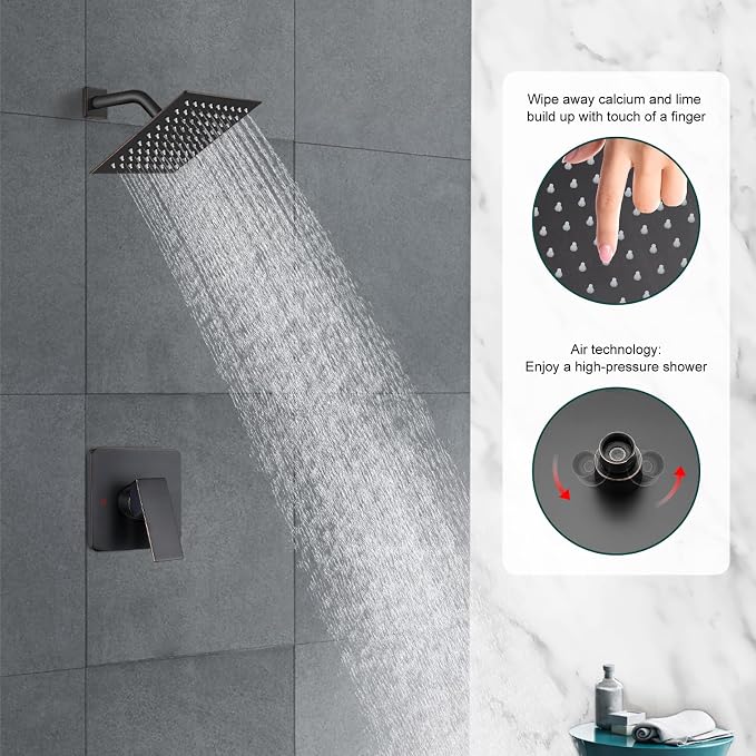 Heyalan 8 Inch Shower Head and Handle Set Square Shower Faucet Set Bathroom - Image 9