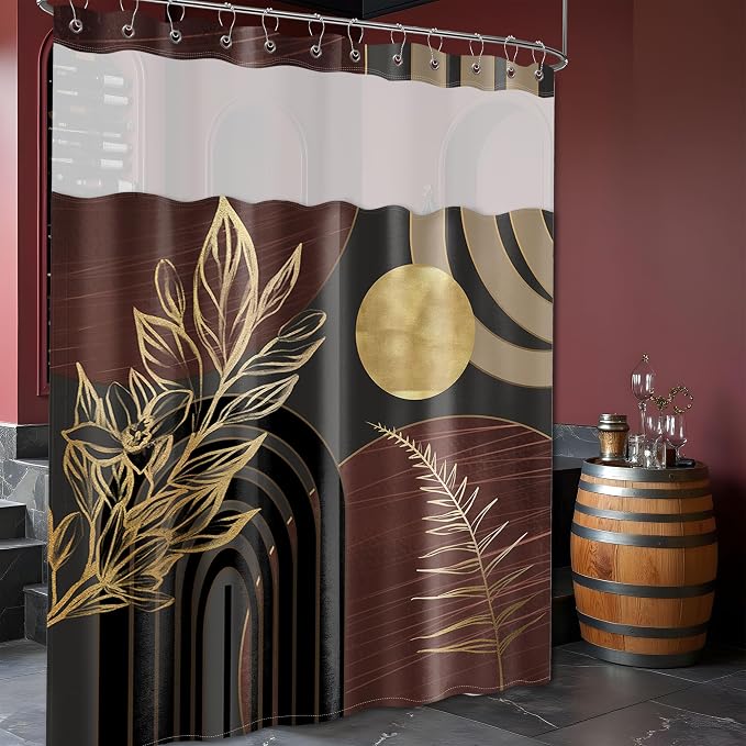 Dark Brown Boho See Through Mesh Top Shower Curtain - Image 3