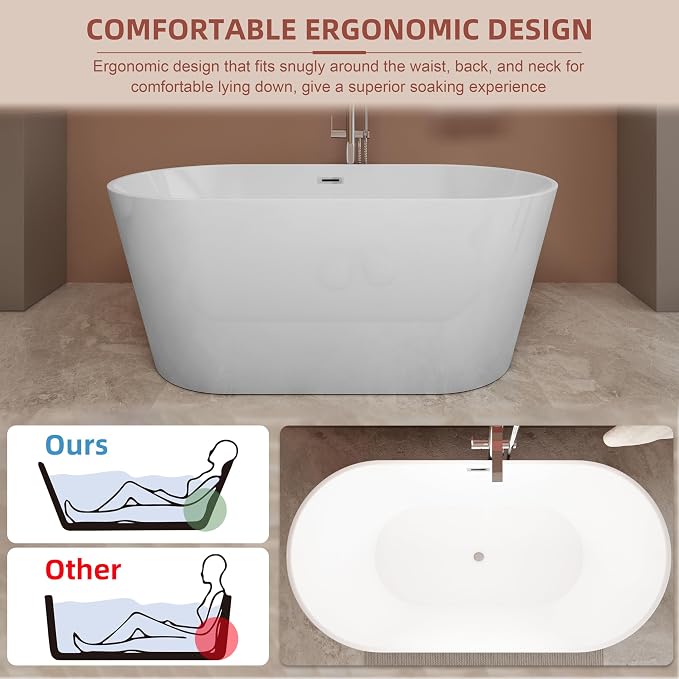 67 inch Freestanding Soaking Bathtub, Modern Stand Alone Free Standing Acrylic - Image 2