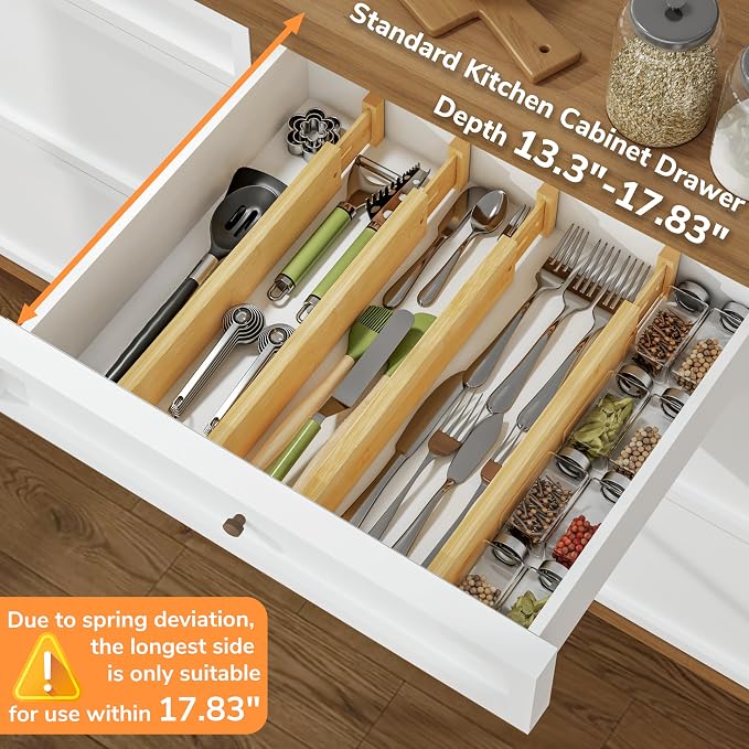 BAMEOS Drawer Divider, Expandable Bamboo Separators Adjustable Utensil Knife - Image 4
