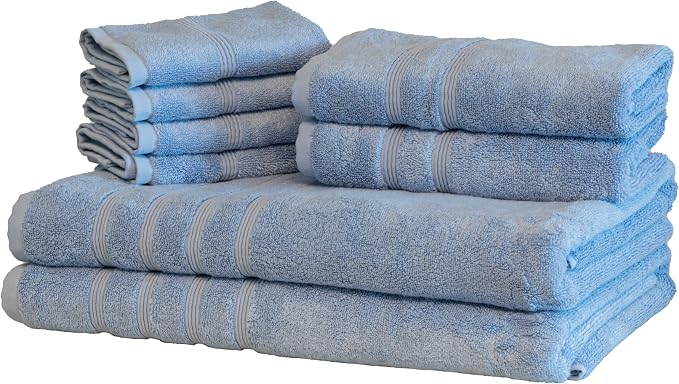 Mosobam Luxury Turkish 8pc XL Towel Set 35X70 16X30 13X13 Allure Blue 700 GSM by Mosobam
