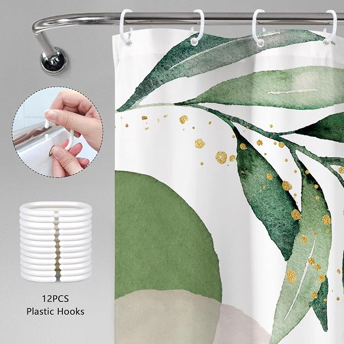 Green Boho Shower Curtain 72Wx72H Mid Century Modern Abstract Gold Olive - Image 5