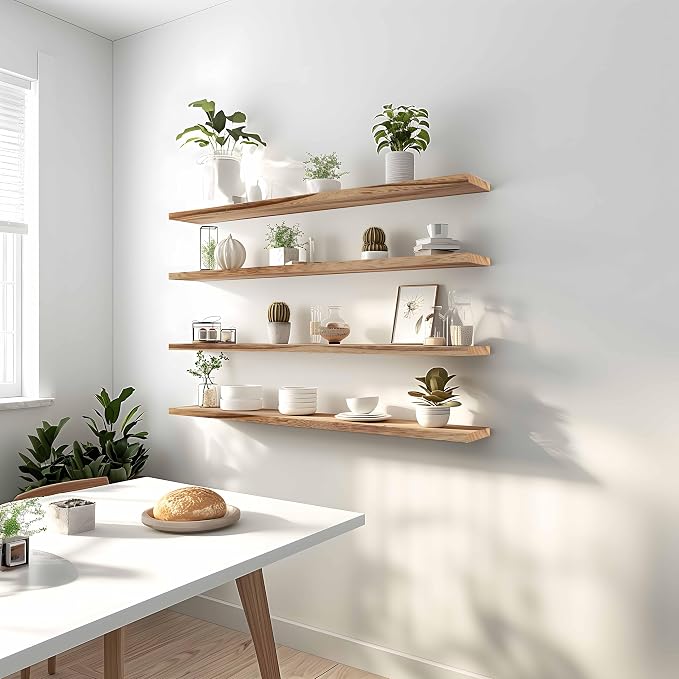 48 Inch Floating Shelves for Wall Rustic Light Wood Wall Shelves for Bedroom - Image 3