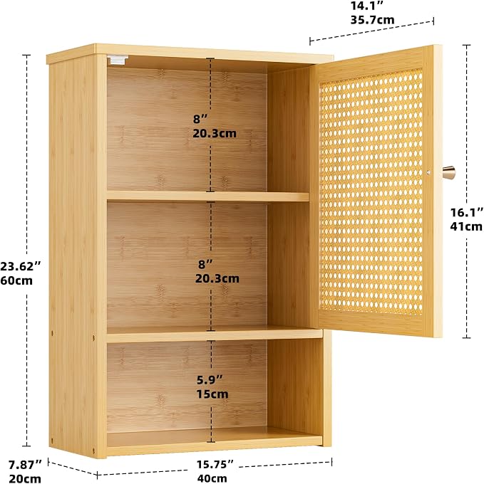 Bathroom Wall Cabinet, Bamboo Over-The-Toilet Storage Organizer - Image 3