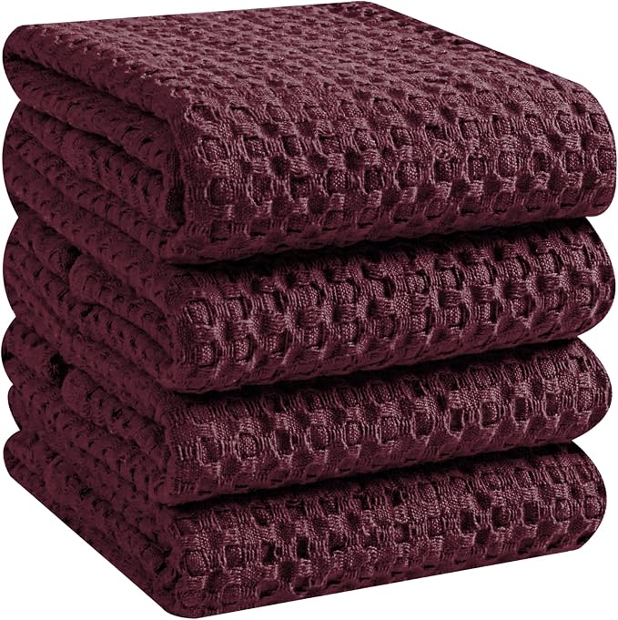Native Fab 100% Cotton Premium Waffle Kitchen Towels, 4 Pack, Super Absorbent by NativeFab