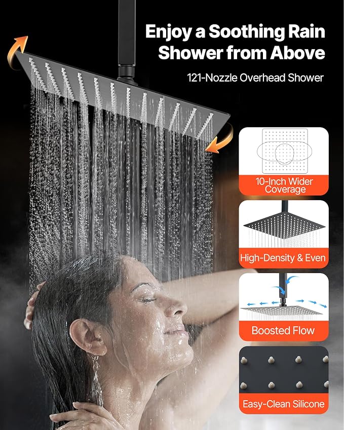 VEVOR Shower Faucet Set, 10 Inch Ceiling Mount Rainfall Shower System - Image 4