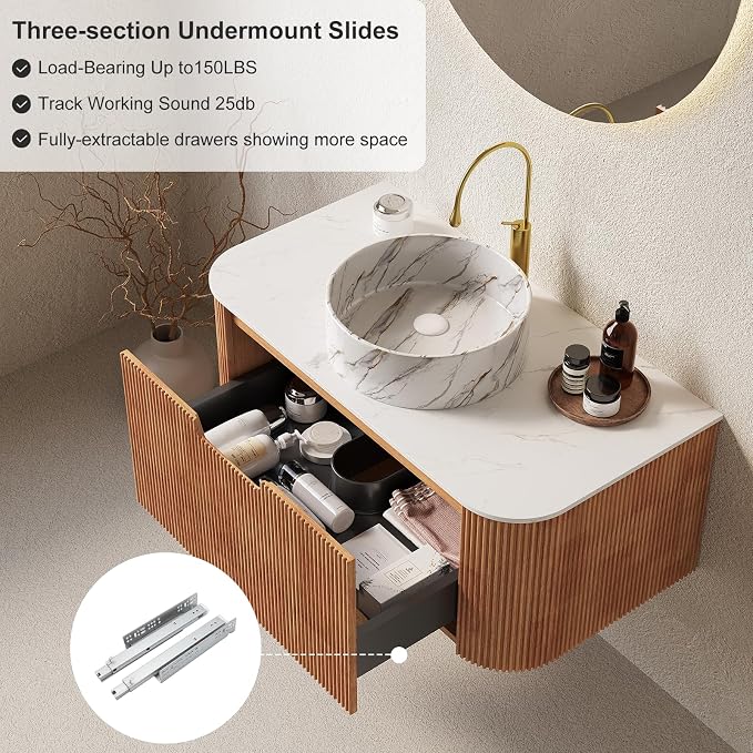 36" Bathroom Vanity with Sink, Floating Cabinet with Ultra-Thin Ceramic Basin - Image 5