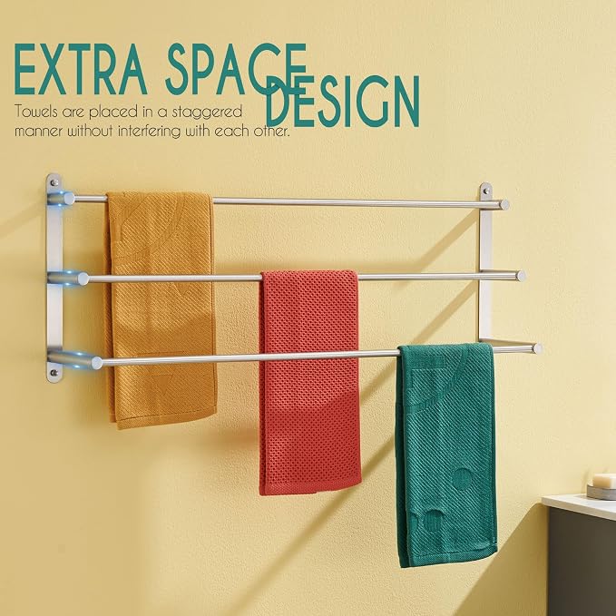 KOKOSIRI Bath Towel Bars 32'' Bathroom 3-Tiers Ladder Towel Rack Wall Mount - Image 3
