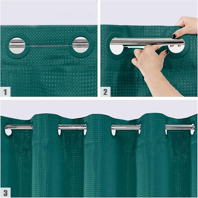 MitoVilla No Hooks Needed Dark Green Waffle Shower Curtain Liner Set, Modern - Image 4