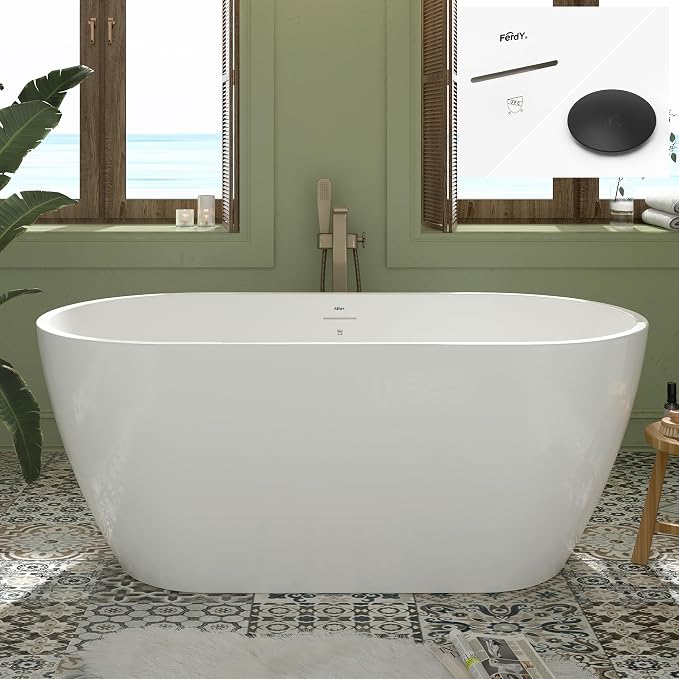 FerdY 59" Bali Elite Acrylic Freestanding Bathtub, Gracefully Shaped by FerdY