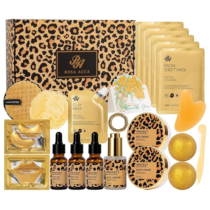 Leopard 23 Pcs Skin Care Set for Women, Bath and Body Set, Spa Gift Baskets by RAROSAACCA