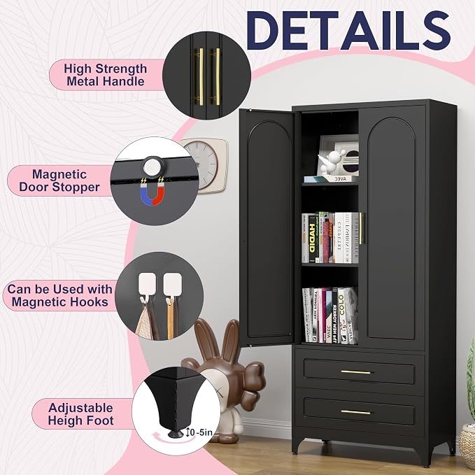 Pantry Kitchen Cabinet with Drawer, Metal Storage Cabinets with Doors and - Image 7
