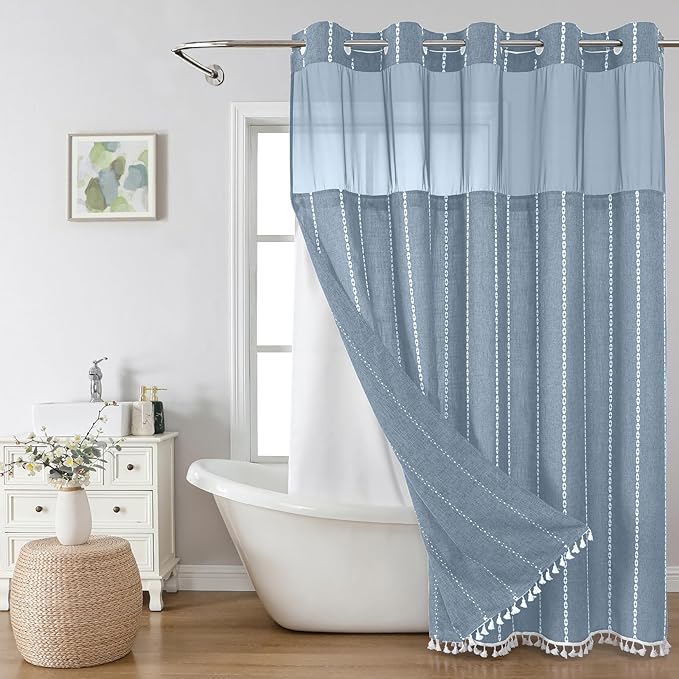 Boho Farmhouse No Hook Shower Curtain Set by EACHOPE