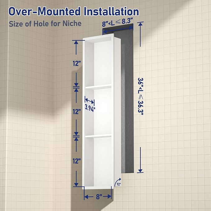 Stainless Steel Shower Niche 36" X 8" White No Tile Needed Niche Shower - Image 3