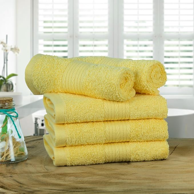 Ample Decor Yellow Washcloths Pack of 5 12 X 12 Inch 100% Cotton 600 GSM - Image 2
