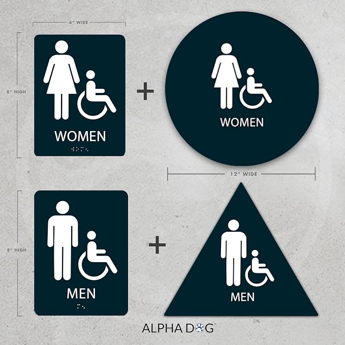 ALPHA DOG ADA SIGNS Bathroom Bundle: Men's Women's Restroom Signs, ADA - Image 2