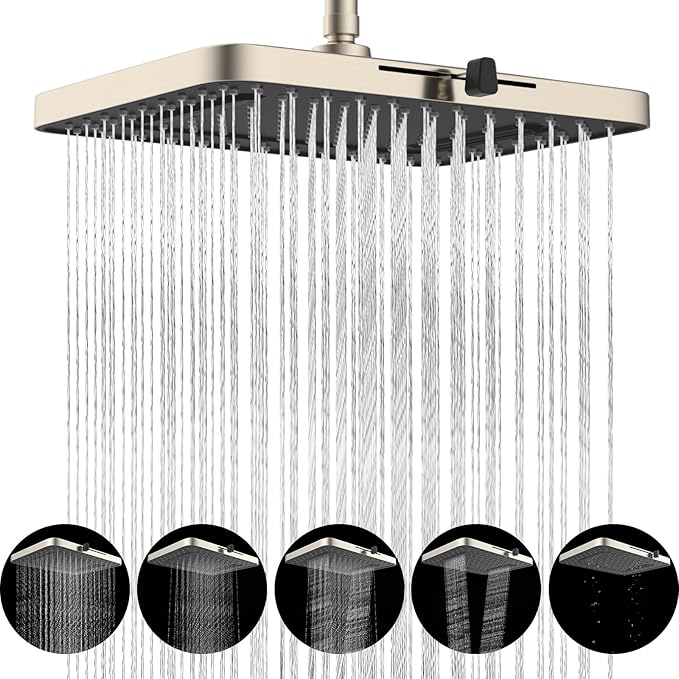 Hibbent 5 Spray Modes Shower Head, Large Rainfall Showerhead, High Flow by Hibbent