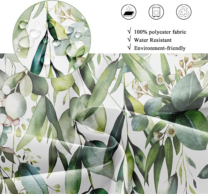 Riyidecor Sage Green Eucalyptus Shower Curtain, Fabric Cloth Bathroom Curtains - Image 6