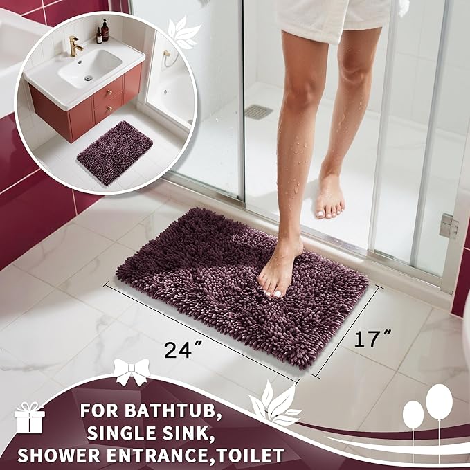 Yimobra Chenille Bathroom Rugs Non Slip, Extra Thick Soft Absorbent Bath Rug - Image 4