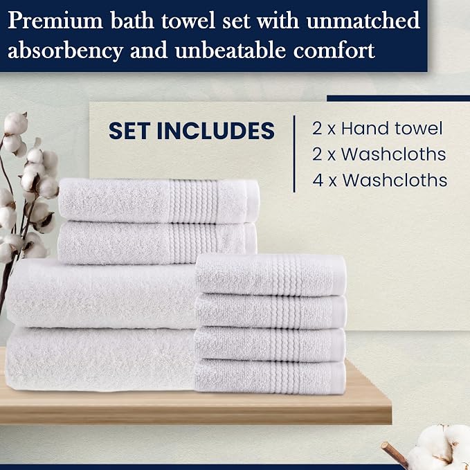 HALLEY Turkish Cotton Towels 2 Bath Towels 2 Hand Towels 4 Washcloths, Super - Image 2