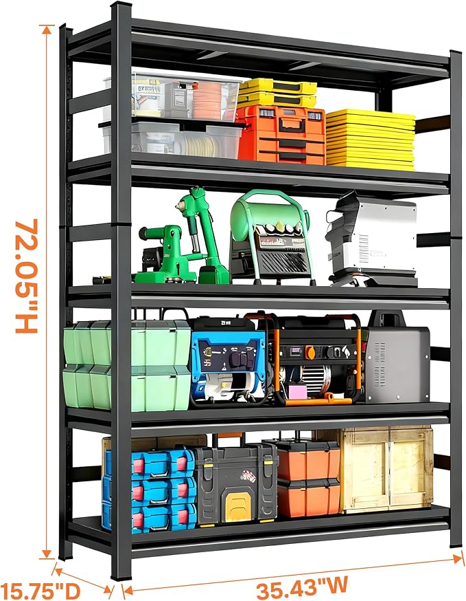 Metal Shelving Units for Garage, 5-Tier Adjustable Storage Shelves, Heavy Duty - Image 3