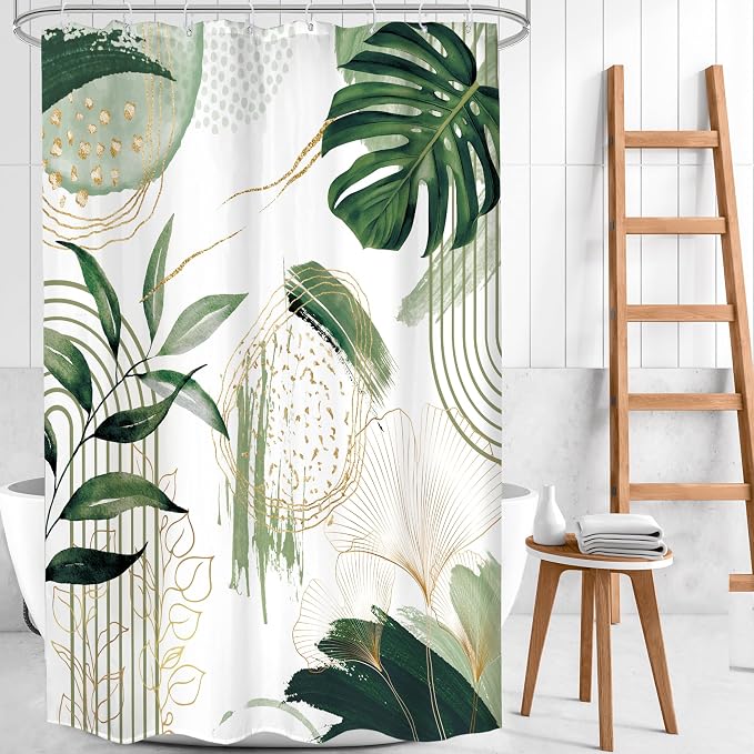 Sage Green Boho Shower Curtain 48Wx72H Small Stall Narrow Modern Abstract Mid - Image 2