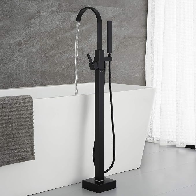 Freestanding Bathtub Faucet Tub Filler Black Floor Mount Single Handle - Image 3
