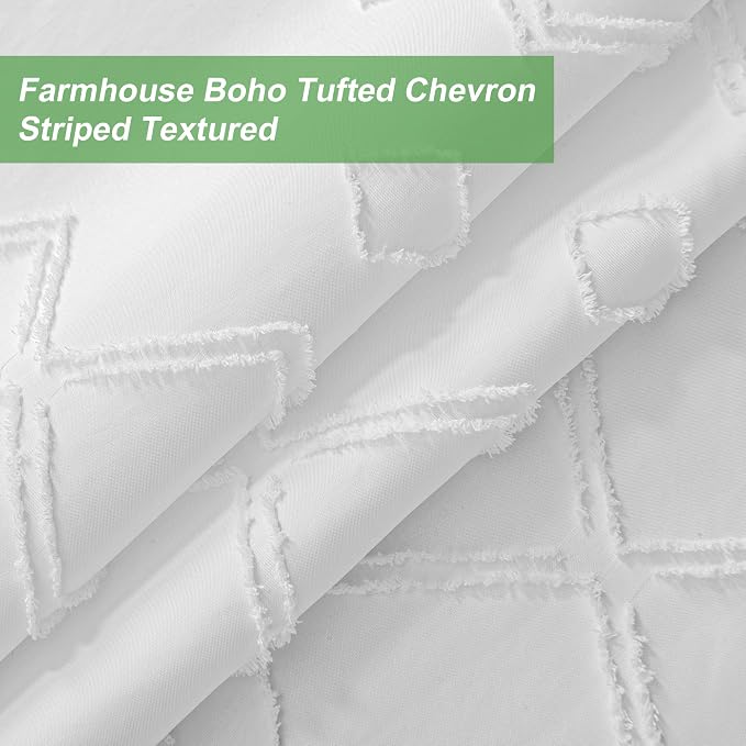 Extra Long No Hooks Shower Curtains, 98 Inches Long Boho Tufted Chevron Striped - Image 3